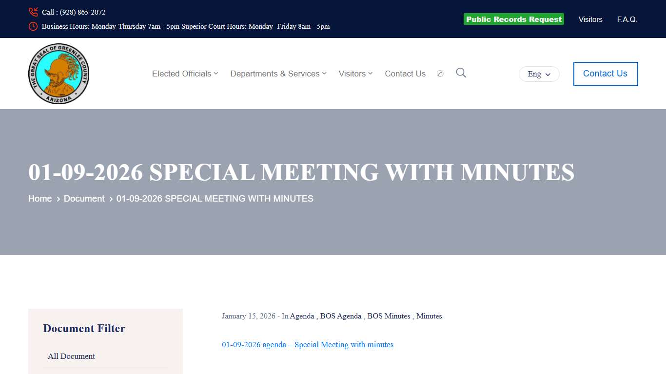 01-09-2026 SPECIAL MEETING WITH MINUTES – Greenlee County, Arizona